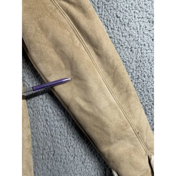 Faux‎ Suede Shearling Jacket Women Tan Faux Fur Trim Zip Up Coat - Image 10
