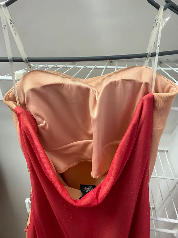 Macy's Orange and Pink Sheer Sequin Hi-Lo Dress - Image 6