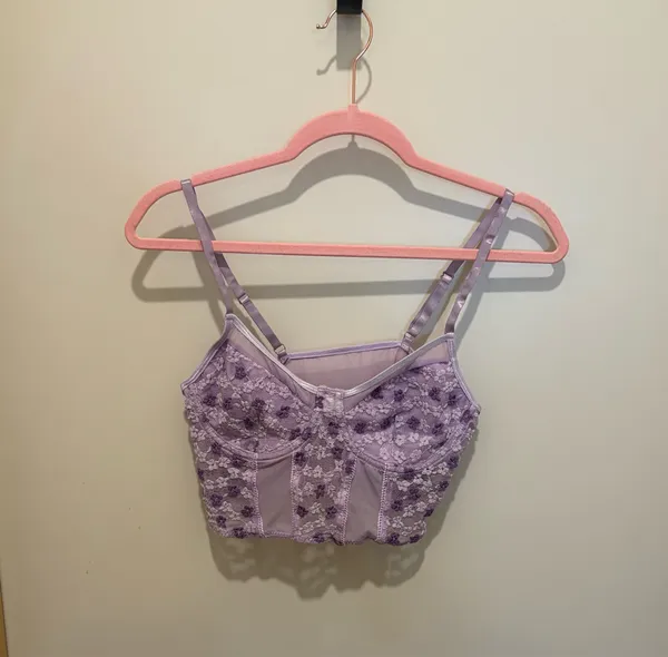 Lilac floral lace crop top Purple Size M - Image 3