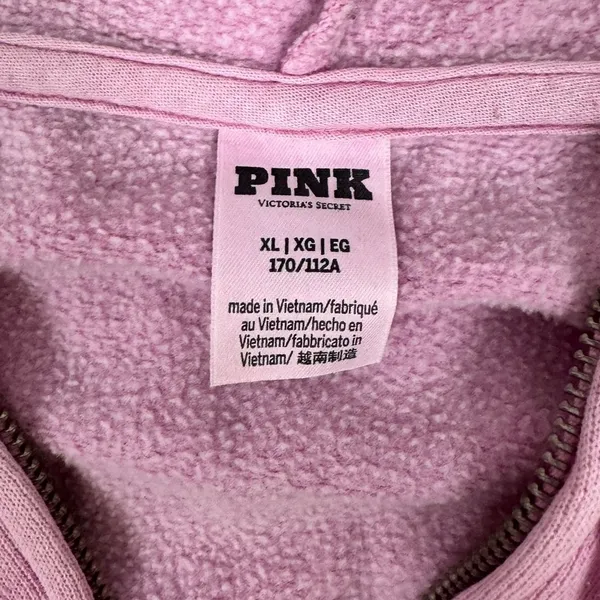 Pink Victoria's Secret Zip Up Hoodie XL‎ Purple Embossed Logo Fleece Sweatshirt - Image 5