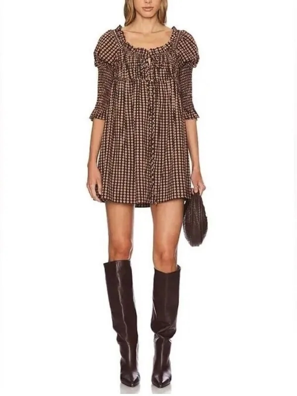 Free People Women’s Star Dip Mini Dress in Black Brown Combo Retro Babydoll Sz M - Image 2