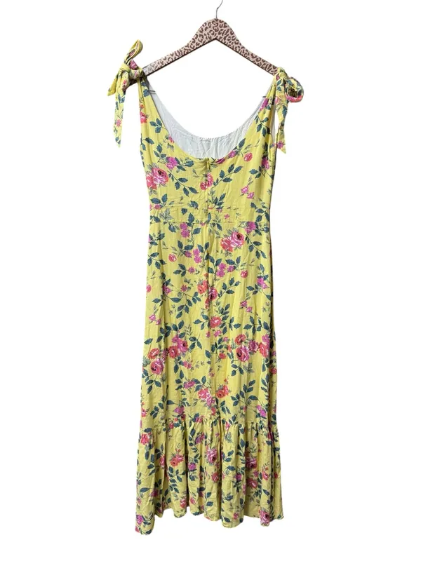 Kiel James Patrick Flower Garden Sleeveless Midi Dress Linen Blend Yellow 0 - Image 3