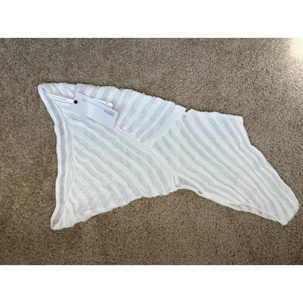 Women White One Shoulder Crochet‎ Swim Cover Up Dress Asymmetrical Size S - Image 4