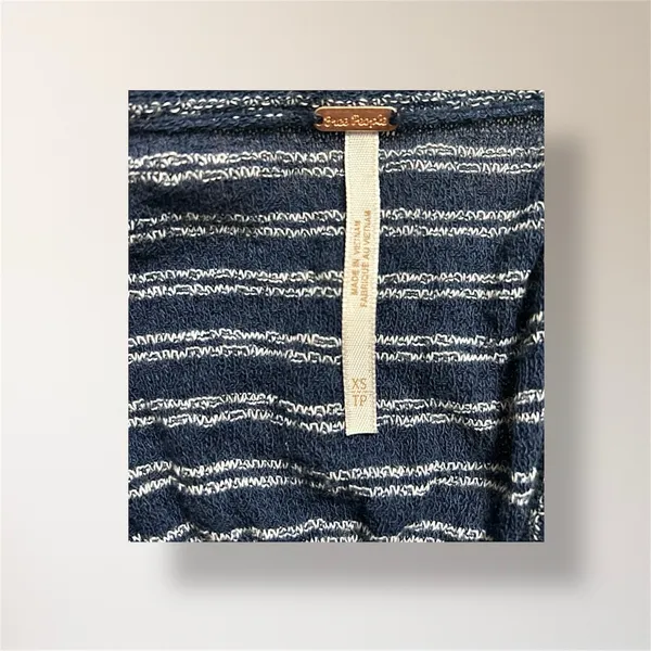 Free People XS Blue Striped Embroidered Faux Wrap‎ Tank Boho Floral Top Festival - Image 6