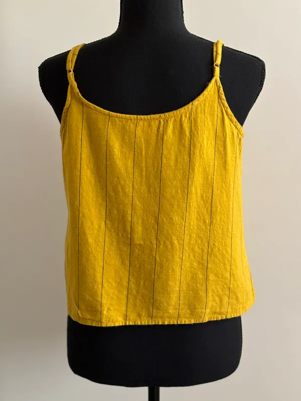 Dizzire Yellow Black Striped Thin Adjustable Strap Crop Top size M - Image 7