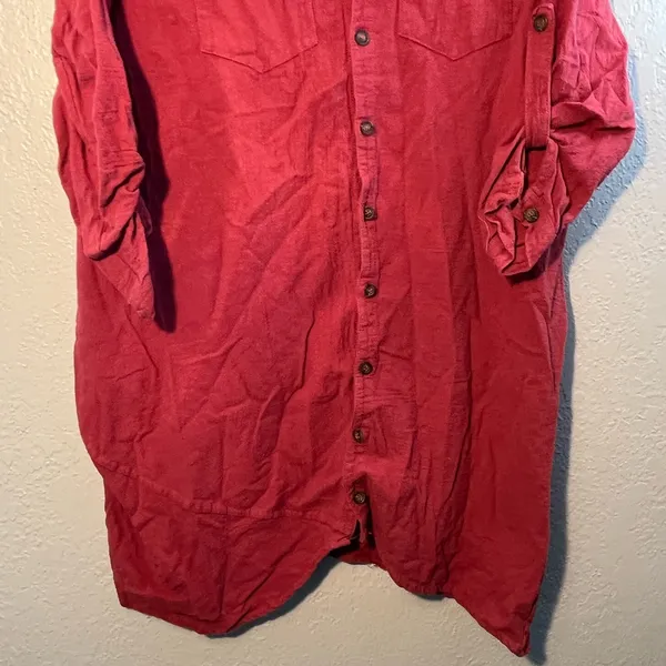 Over the Horizon Red Jean Jacket Button-Up Collared V Neck Pocketed SZ XL Top - Image 2