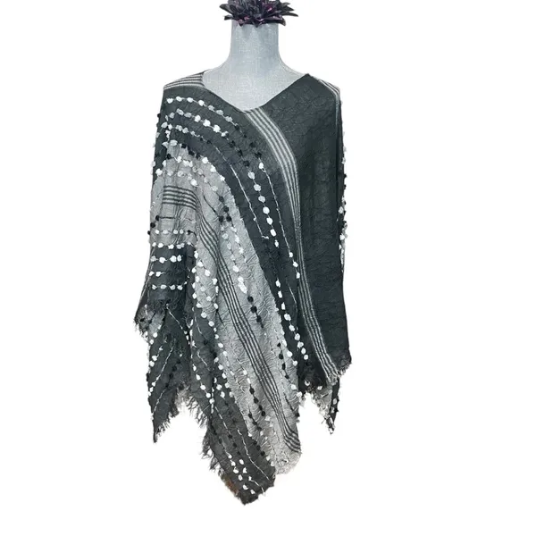 DEMDACO Textured Black Gray One Size Fits Most Acrylic and Poncho Shawl - Image 2
