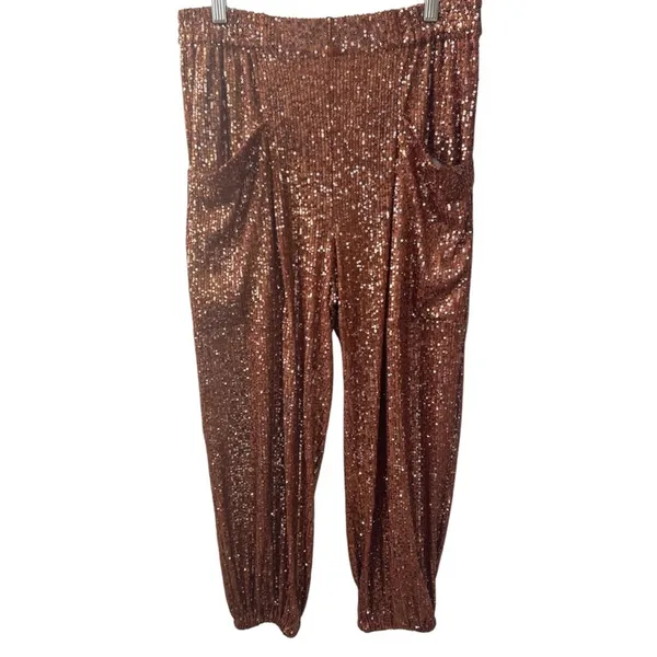 Free People Morelia Sequin Joggers in Copper Festival Western Boho Medium - Image 2