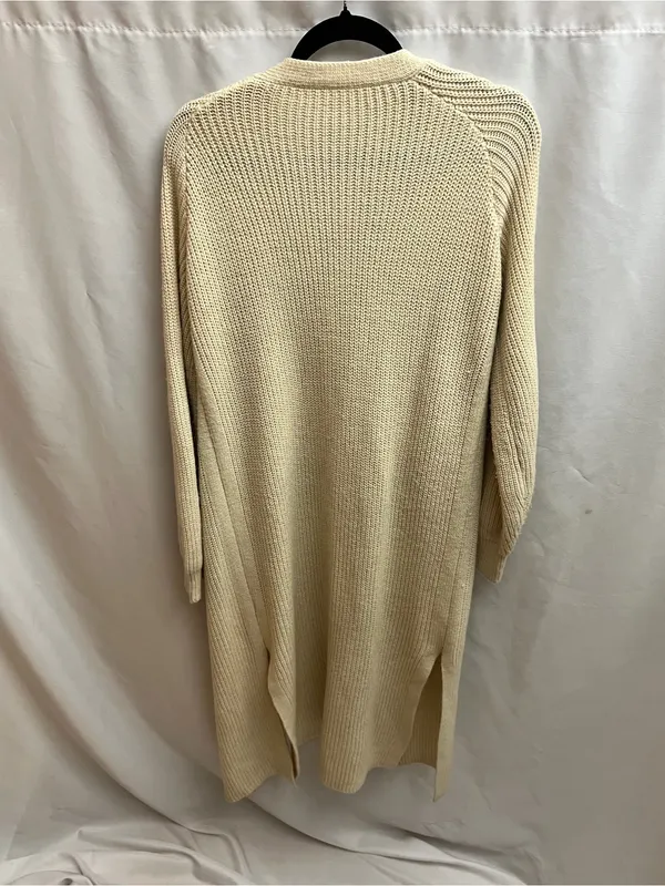 Cream Long Open Front Ribbed Knit Duster Cardigan Large - Image 2