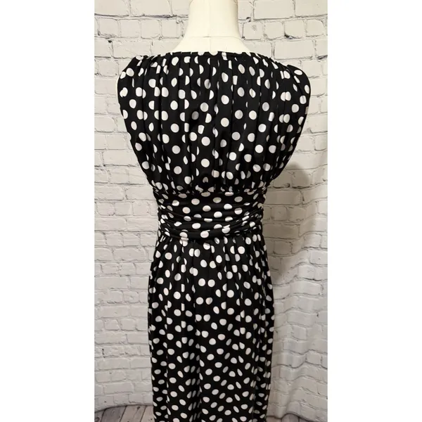 AA Studio black-and-white polka dot dress gathered neckline and Waist Size Small - Image 4