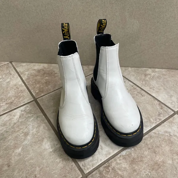 Dr‎ Martens 2976 Quad White Leather Platform Chelsea Boots Womens Sz 5 Chunky - Image 2