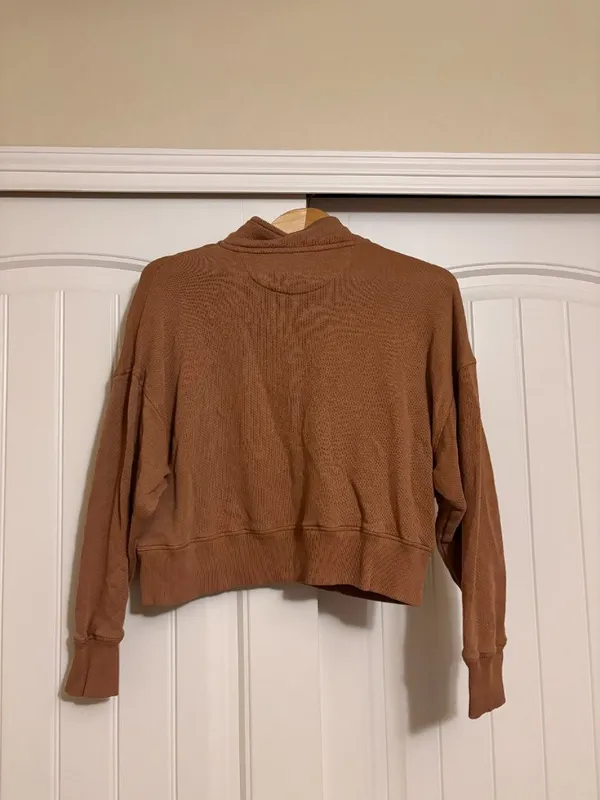 American Eagle Crop Henley Top Small Brown Textured Cotton Long Sleeve Snaps - Image 2