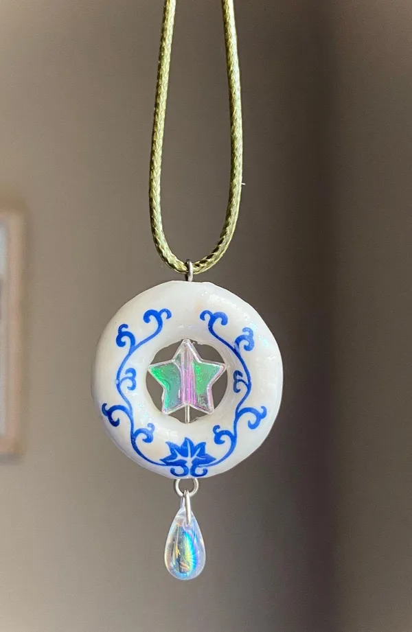flower porcelain donut unique boho fairy whimsical necklace💐⭐️💧 - Image 2