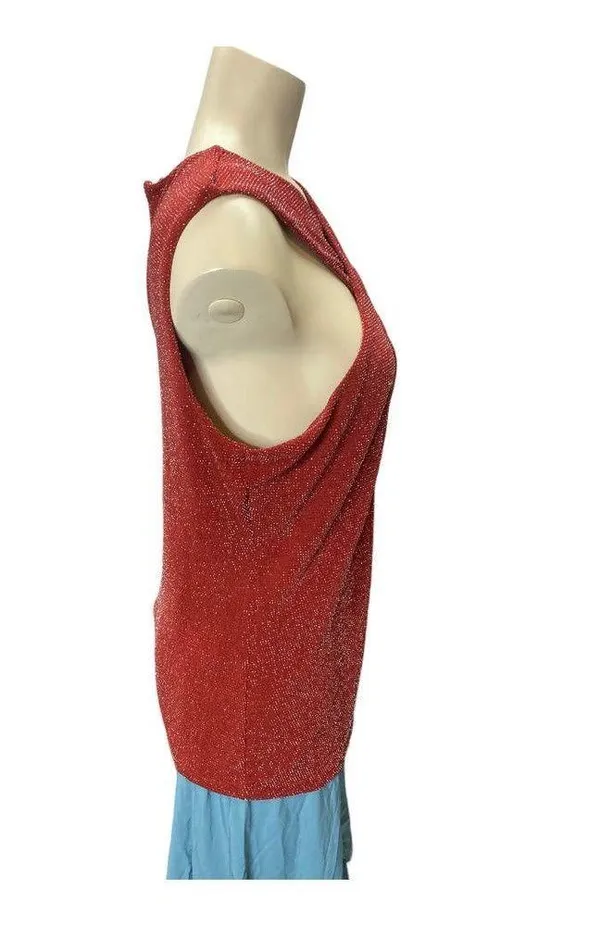 MICHAEL Michael Kors Top LARGE Red Crisscross Neck Metallic Holiday Sleeveless - Image 7