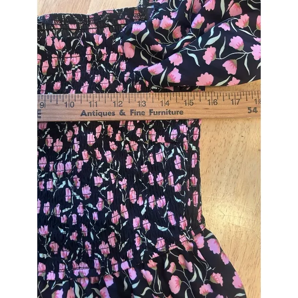 BTFBM Floral Smocked Cottagecore Maxi Dress Puff Sleeve Black Pink Large - Image 8