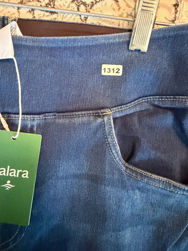 Halara L Denim Wide-Leg Pants Stretch Waist Large Blue Cotton Blend - Image 2