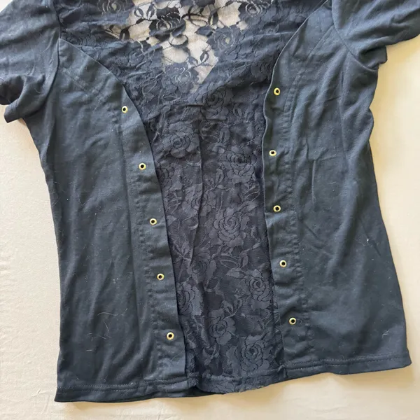 Y2K Era Knot Front Lace Back Top Black Size L - Image 5
