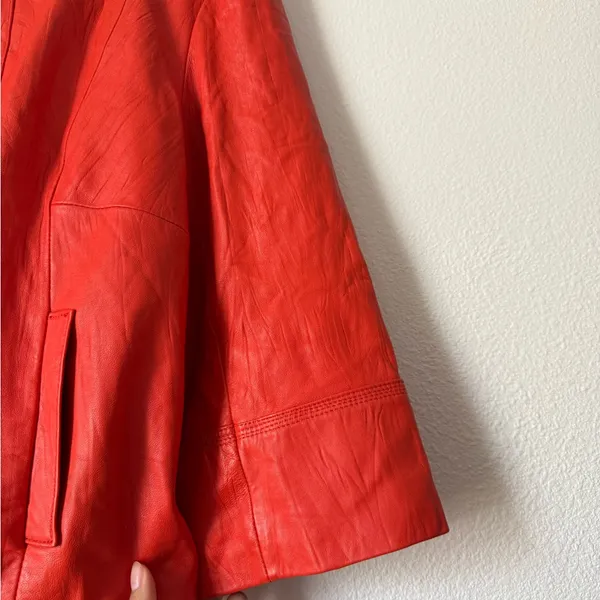 NWT Coldwater Creek Red Leather swing Button-Front Jacket - Image 2