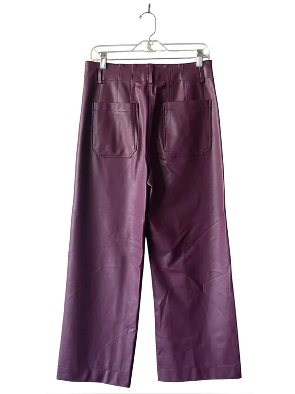 Maeve x Anthropologie Colette Wide Leg Cropped Faux Leather Burgundy Pants 28 - Image 4