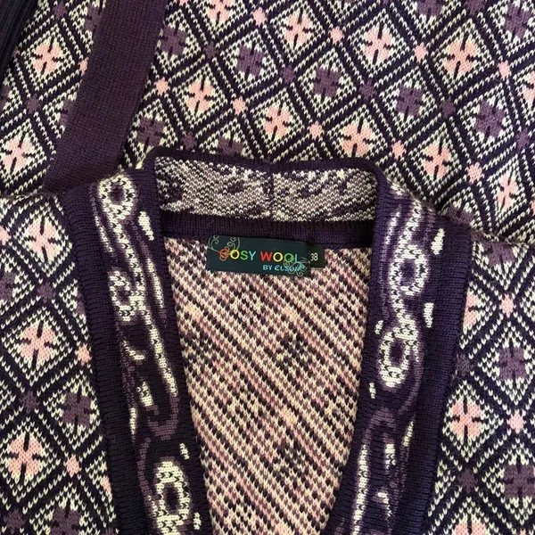 COSY WOOL‎ by Elson Purple Geometric Cardigan Sweater Belted Tie Waist Size 38 - Image 11