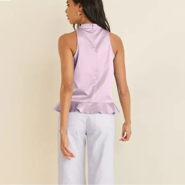Venus light pink satin mock neck peplum top size 4 - Image 2