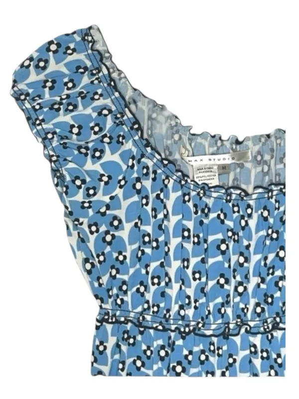 Max Studio ✿ Daisy Print Smocked Ruffled Babydoll Peasant Top ✿ Baby Blue ✿ M - Image 4
