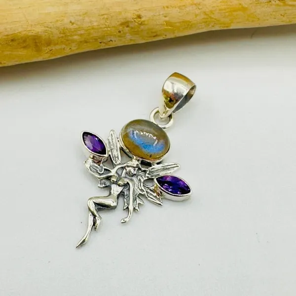 Fairy Labradorite & Amethyst 925 Sterling Silver Pendant - Image 4