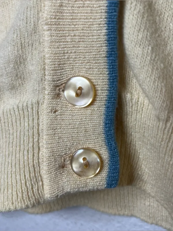 60s Vintage Wool Angora Butter Yellow Blue Bird Knit Cardigan Cottagecore Twee - Image 10