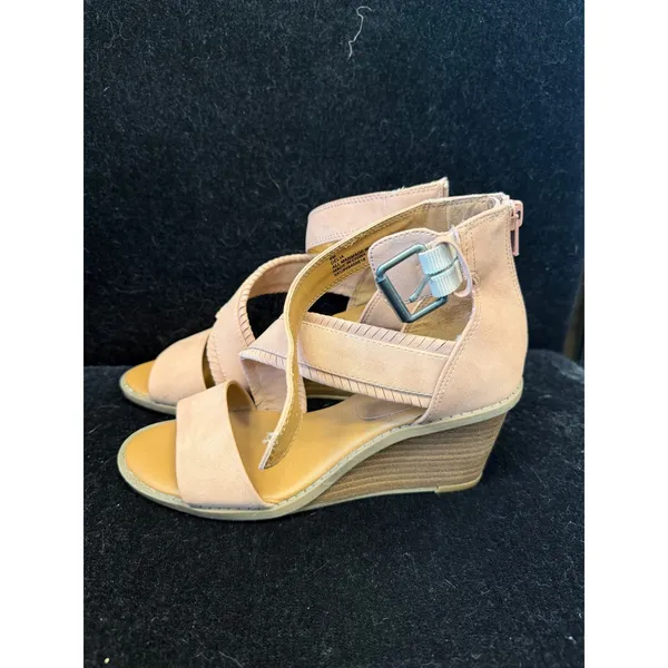 Dolcetta Delia Blush Pink Strappy Wedge‎ Sandals Fringed Detail Size 6M - Image 3