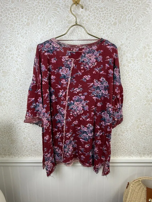 We The Free Red Floral Cotton You & Me Lightweight Sweater Tee - Size - Small - Image 9