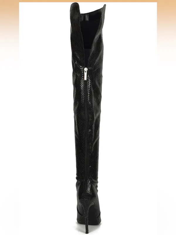 Cape Robbin Black Over-The-Knee Faux Snakeskin Stiletto Boots - Image 4