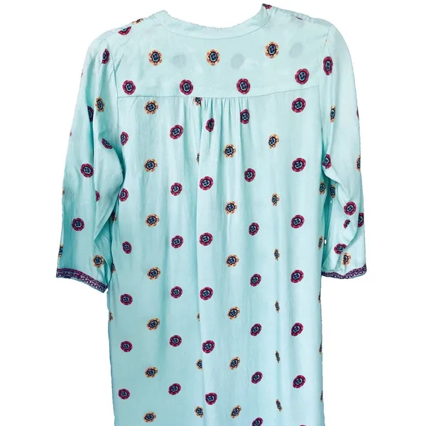 Mint Green Embroidered Boho Tunic Dress L Casual Summer Caftan Shift" - Image 10