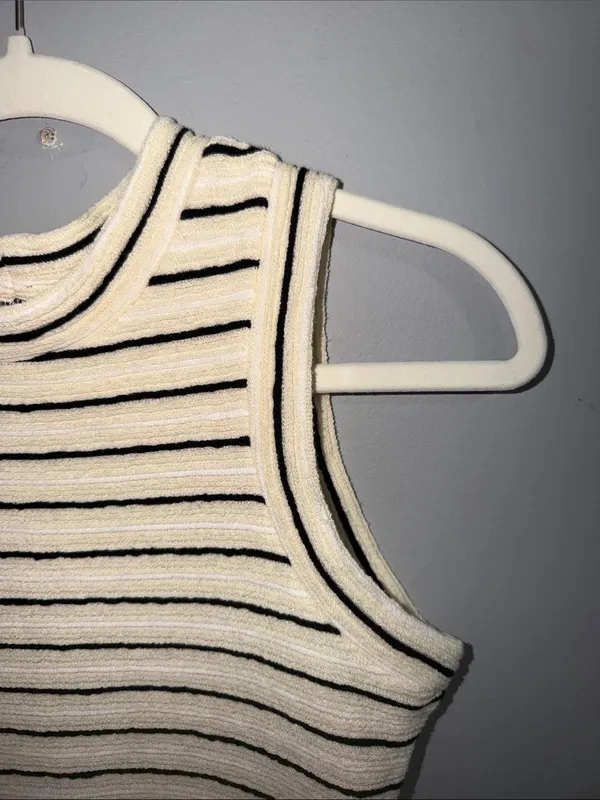 Amanda Uprichard Cream & Black Striped Sleeveless Knit Dress - Image 5