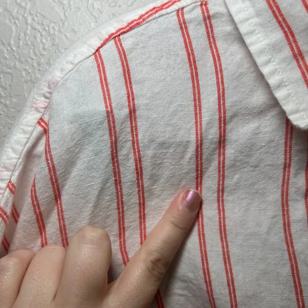 Madewell Oversized Pleated-Sleeve Button-Up Shirt red white women's s summer - Image 4
