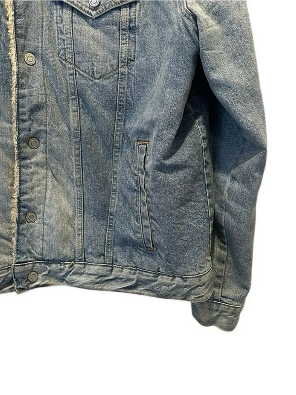 Lucky Brand Oversized Sherpa Lined Denim Trucker Jacket XL Y2K Boho - Image 7