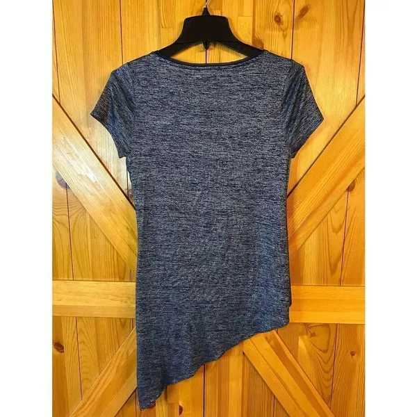 White House Black Market Dark Heather Blue Asymmetrical Drapped Shirt Size Small - Image 6