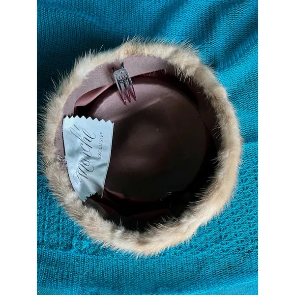 Vintage pill box hat fur with combs Brown - Image 6