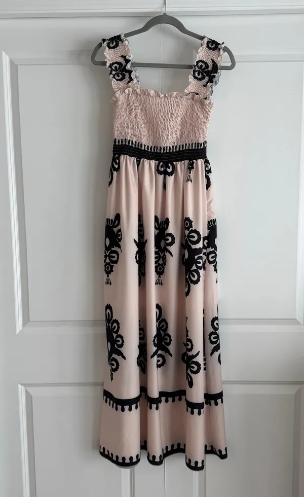 Cream Maxi Dress with Black Pattern Pink - Image 2