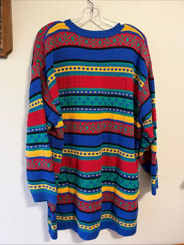 Vintage bright striped sweater plus size cottagecore rainbow 80s granny - Image 4