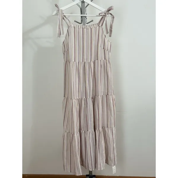 CUPSHE Striped Square Neck Tie Shoulder Maxi Dress Beach Cover Up Size S NWT - Image 4