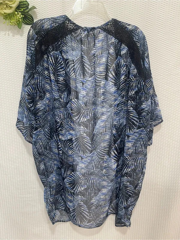 Express Tropical Print Sheer Kimono Women’s XS Black Lace Open Front - Image 5