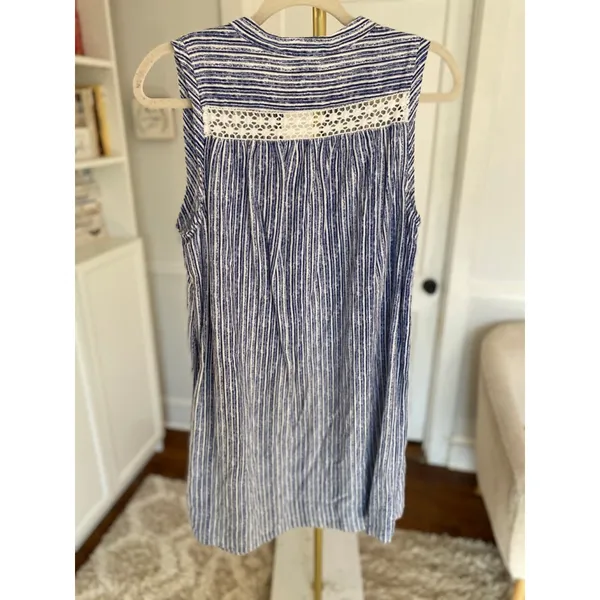 Crown And Ivy Linen Mini Dress Blue White Striped Tassel Quiet Luxury Old‎ Money - Image 3