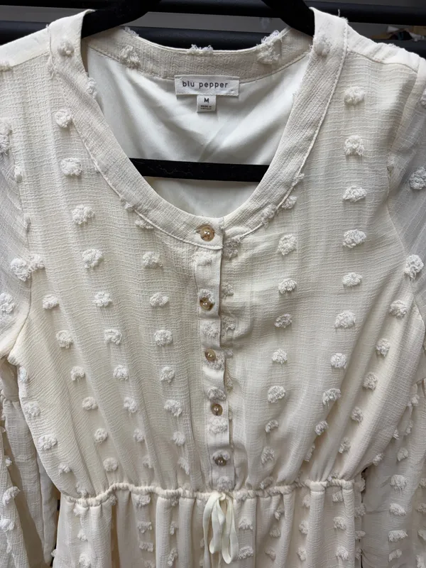 Blu Pepper Cream Dress With Dot Detail - Image 2