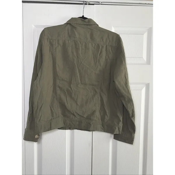 Lucky Brand Utility Field Jacket Womens Size M Olive Green Safari Linen Blend - Image 5
