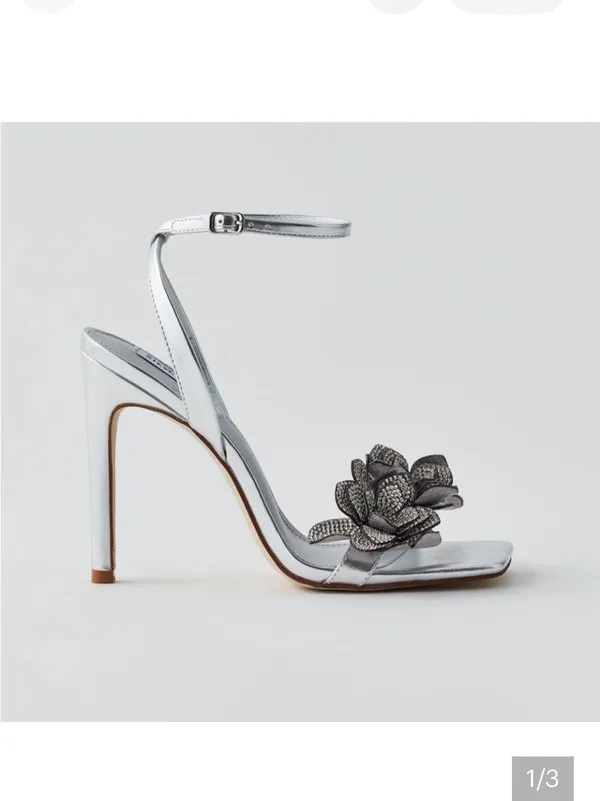 NWOT Steve Madden Ulyana metallic silver rhinestone floral heels summer party - Image 2