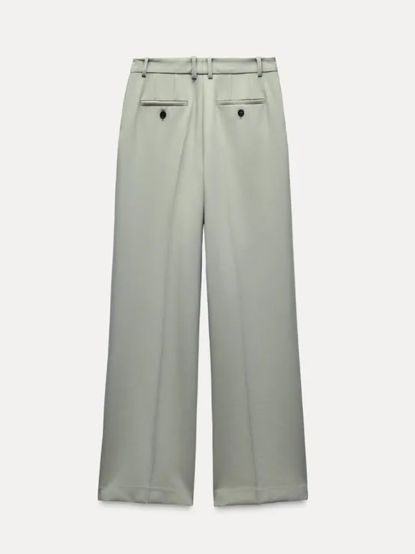 ZARA Mint Green Straight Fit Tailored Trousers Pants Front Pockets Size S - Image 11