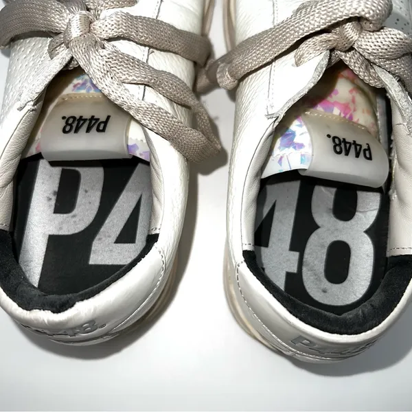 P448 White Leather Sneakers with Beige Accents - Image 7