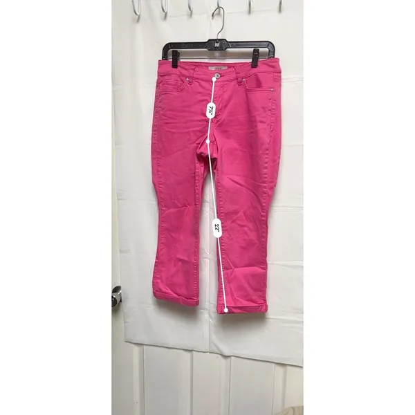 Vintage America Blues Boho Crop Hot Pink Jeans Size 6/28 Magenta Cuffed‎ Denim - Image 5