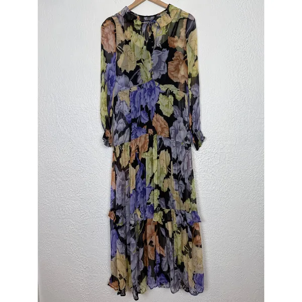 Anthropologie The Marais Printed Chiffon Ruffle Tiered Long Sleeve Maxi Dress XS - Image 2