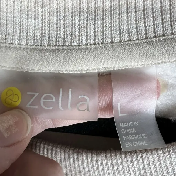 Zella Oatmeal Heather Cotton Casual Athletic‎ Sweater Zip Sides Women’s Size L - Image 4